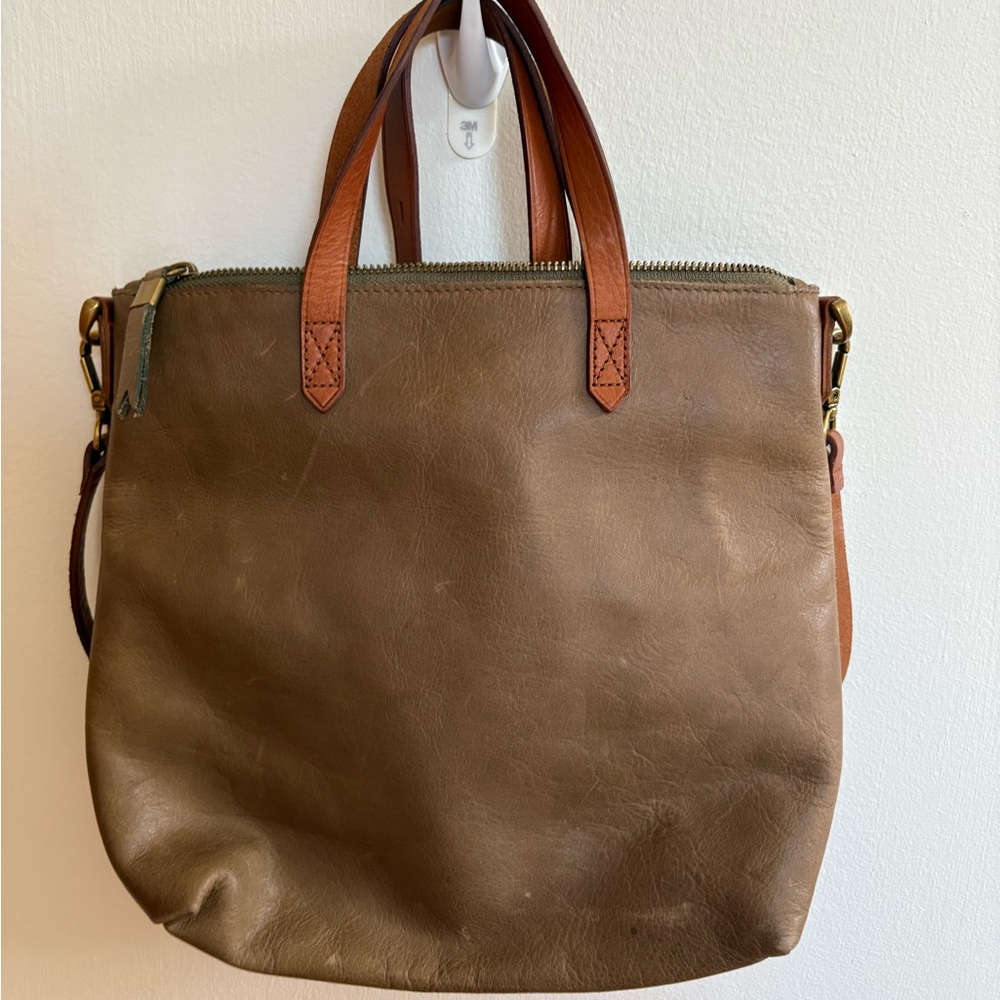 Madewell Green/Brown Leather Tote Bag
